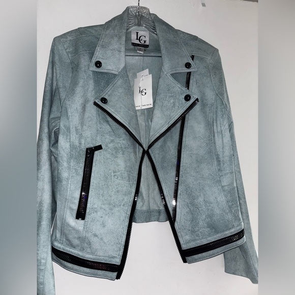Lena Gabrielle Women's Soft Blue Leather Jacket - Picture 2 of 2